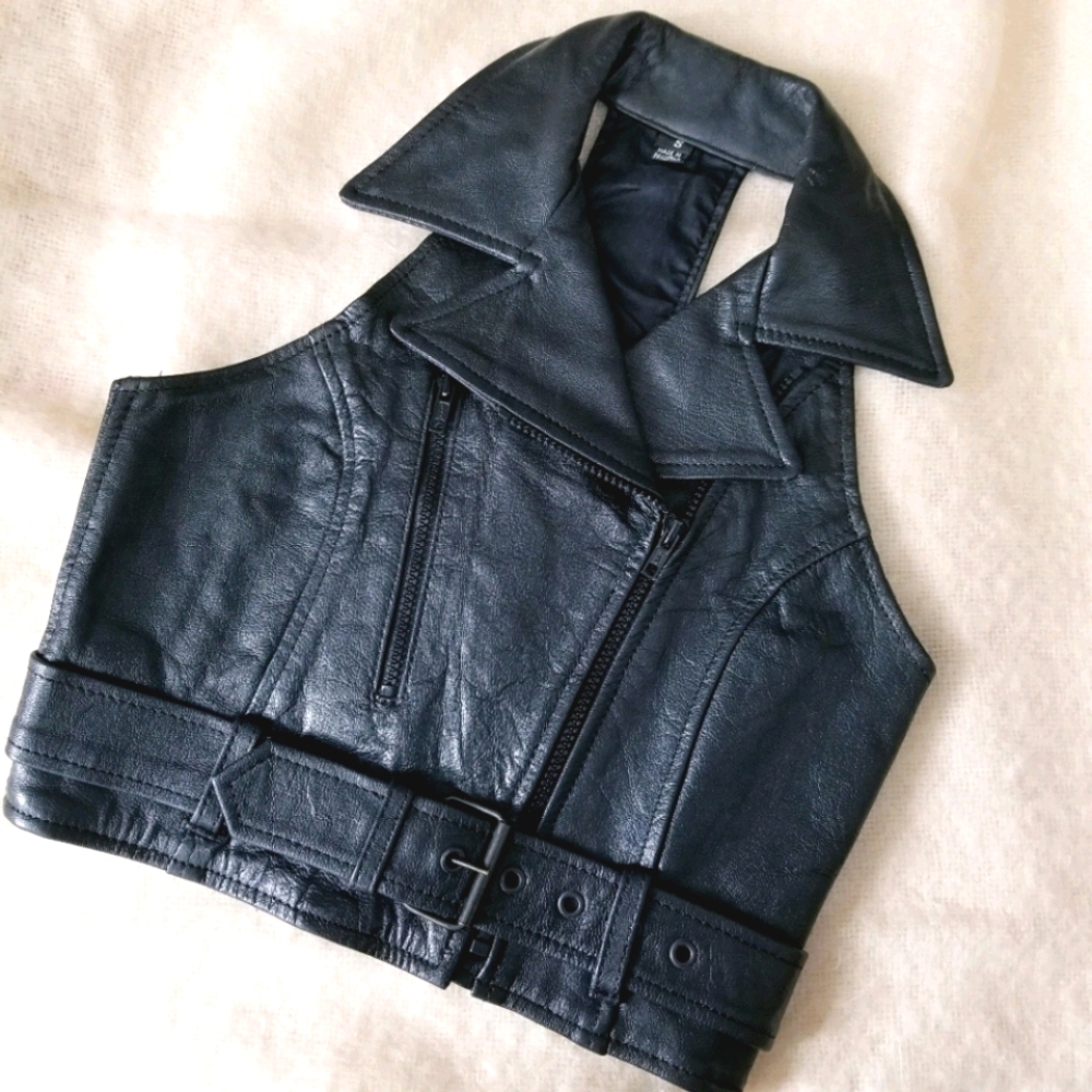 Vintage leather moto biker vest